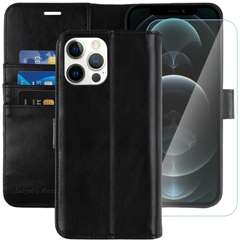 MONASAY iPhone 11 Pro Wallet Case,5.8-inch, [Glass Screen Protector Included][RFID Blocking] Flip Folio Leather Cell Phone Cover with Credit Card Holder for iPhone 11 pro,Black