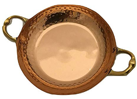 G Looks Handmade Copper Cookware Pot Kadhai Patila with Brass Handles Dia 17.2 cm Capacity 250 ML