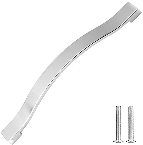 Decoranddecor Floria Bow-Style Polished Chrome Cabinet Handles – Kitchen Cupboard and Wardrobe Pulls for Drawers & Doors, Elegant Silver Furniture Handles - 192mm Hole Center, Polished Chrome