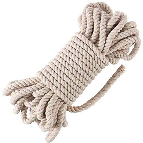 Tenn Well Cuerda de macramé de 10 mm, Cuerda de algodón sin blanquear de 50 pies para Manualidades, Colgar en la Pared, Ganchos de Plantas, Cordones, Juguetes de Cuerda