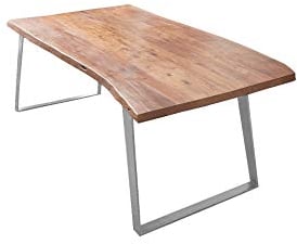 SAM Esszimmertisch 160x85 cm Havanna, Baumkantentisch naturfarben, Akazienholz massiv, schräges U-Gestell Metall Silber