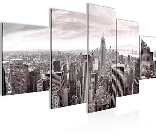 Runa Art - Bilder New York Skyline 200 x 100 cm 5 Teilig XXL Wanddekoration Design Grau Rosa 010251b