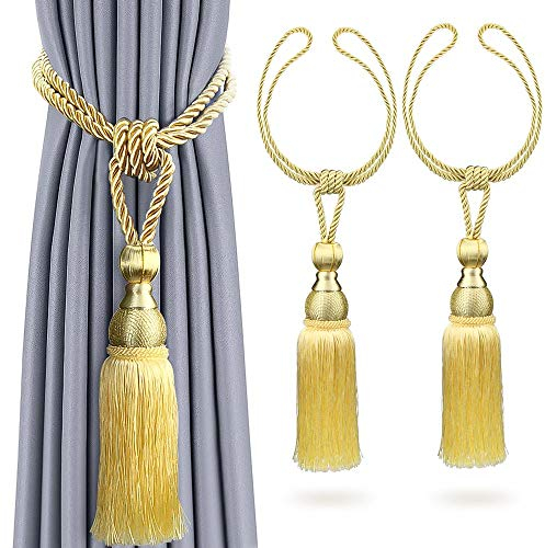 Rayong 2Pcs Raffhalter Vorhang Quasten Vorhanghalter Quasten Vorhang Raffhalter Quasten Gold, Raffhalter für Vorhänge, für Salon, Schlafzimmer, Bibliothek, Hotel