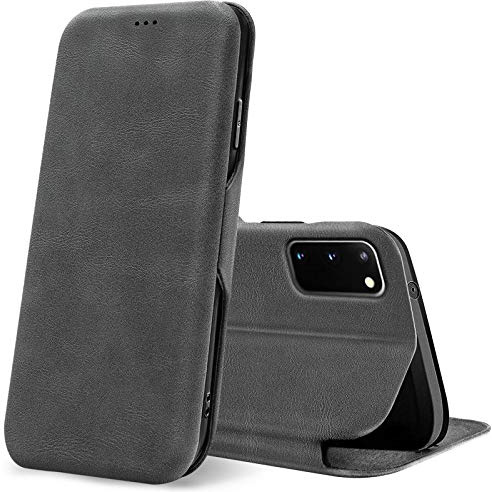 CoolGadget Klapphülle für Samsung Galaxy S20 mit Kartenfach Grau | Business Flip Case mit Standfunktion, Magnetverschluss, strukturierte Oberfläche, schlank und leicht