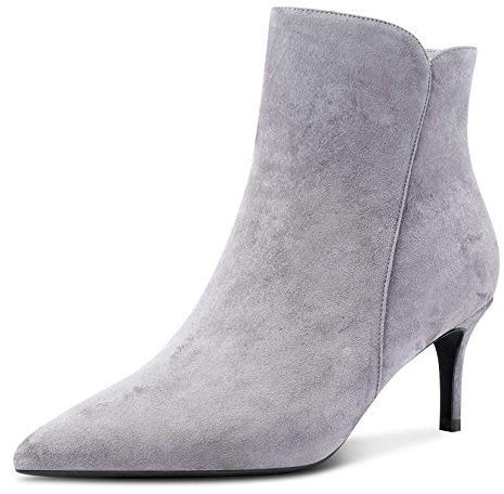 NobleOnly Donna Stivali alla Caviglia Cerniera Tacco a Spillo 6CM High Heels Boots Grigio Scamosciato Scarpe EU41