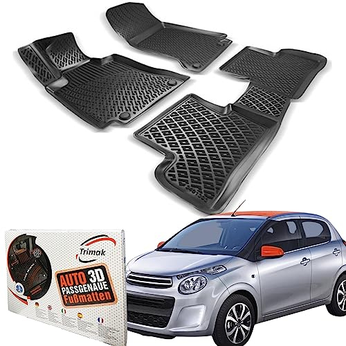 Trimak Passgenau 3D Fussmatten Auto Kompatibel mit Citroen C1 1 Gen 2005-2014 Auto Zubehör 1. und 2. Reihe Gummimatten Autos TPE Allwetter Geruchlos rutschfest Vorne & Hinten Schwarz