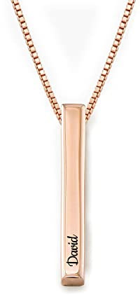 OAK&LUNA - Personalised 3D Pillar Bar Necklace - Custom Name Inscription Engraved Pendant - Jewelry Gift for Women, Her, Mum For Mother's Day