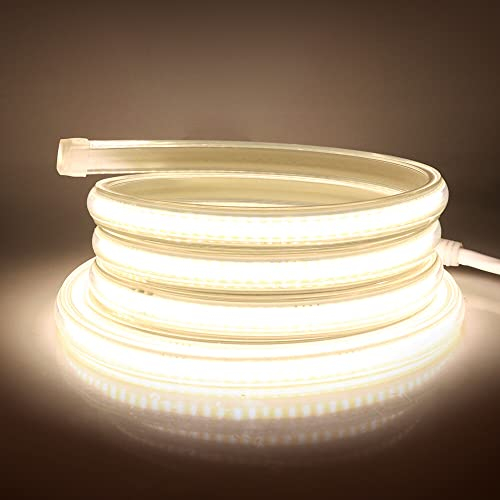 Wisada COB LED Streifen 10m, 220V 360 LEDs/m FCOB LED Band CRI≥90,Wasserdichte Hohe Dichte Flexibler Superhell Natürliches Weiß COB LED Lichtband mit Schaltstecker für Schlafzimmer, Schrankbeleuchtung