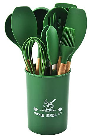 FUYTERY 11 Pcs Coloré Cuisine Silicone Résistant À La Chaleur Ustensiles De Cuisine Cuillère Pelle Ensemble (Vert)