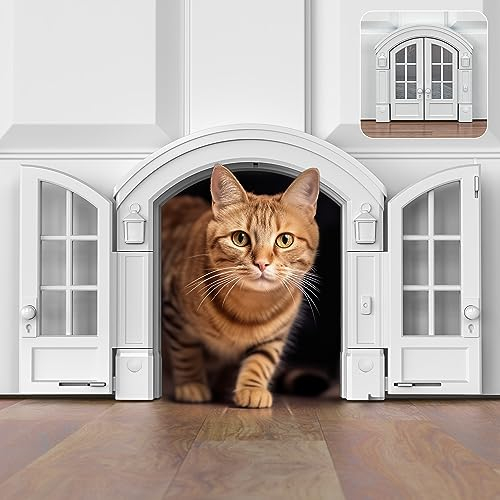 Purrfect Portal French® Cat Door - Stylish No-Flap Cat Door Interior Door for Average-Sized Cats Up to 20 lbs, Easy DIY Setup, Secured Installation in Minutes, No Training Needed, 7.13 x 8.32”