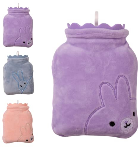 Ellie & Lewis kuschelige Mini-Wärmflasche mit Bezug, Wärmflasche kuschelweich, flauschiger Bezug, Geschenk, Wärmflaschen für Erwachsende und Kinder, für Frauen Männer Jungen Mädchen, lila