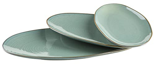 MÄSER Serie Nottingham - Set di 3 piatti da portata in 3 misure, stile vintage, in gres porcellanato, verde turchese