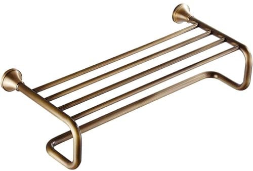MUENG Doppelschicht-Handtuch Halter mit Handtuch Stange, antikes, an der Wand befestigtes Handtuch Halter aus Messing, Modernes europäisches Badezimmer-Ablage Regal, 60 cm/23,6 Zoll