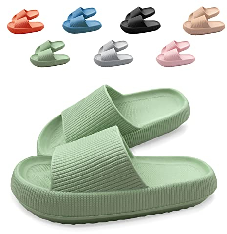 Neteson Cozislides Original Slippers Damen Rutschfeste Hausschuhe Herren Weich Badeschlappen Cloudyzz Schlappen Sommer Badelatschen Gummi Pantoletten(Grün, 38/39EU)