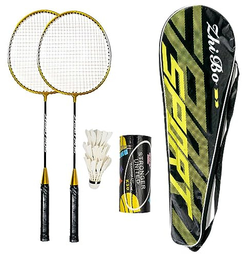Empire Athletics 6-teiliges Badminton Set Federballset in Schwarz - Gold mit Schlägern Bällen und Tasche - Für Anfänger Fortgeschrittene und die ganze Familie
