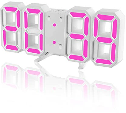 DSLIHA 3D Digital Alarm Clock for Bedrooms, LED Desk USB Electrify Digital Wall Alarm Clock for Office Home Living Room (Pink)