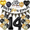 14 Geburtstag Deko Junge Mädchen, Luftballon 14. , Gold Schwarz Geburtstagsdeko 14 Jahre, Ballon Schwarz Gold Deko 14. , Gold Schwarz 14 Jahr Geburtstagdeko