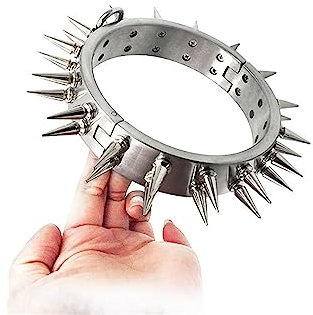 ZTHBYSB 3 cm Höhe Edelstahl Halsfessel mit Dorn 2 Reihe Abnehmbare Spike, Sklaven Kragen BDSM Bondage Metall Sex Halsreif/Halsband Rolle Spielen Erwachsene Sexspielzeuge für Paare,Silber,Mann