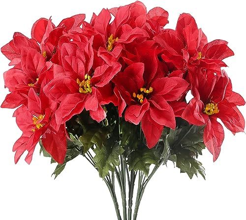 GGISUI Weihnachtsstern Künstliche Blumen 4 Stück Poinsettia Weihnachtsblume Rot Christbaumschmuck für Hochzeit Party Home Shop Vase Ornamente Weihnachtsbaum deko