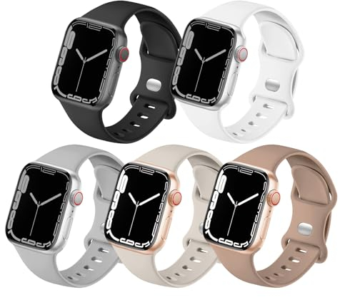 HdanMole 5 Pack Straps Compatible with Apple Watch Straps 49mm 46mm 45mm 44mm 42mm 41mm 40mm 38mm, Silicone Sport Strap Replacement Wristbands for iWatch SE Series 10 9 8 7 6 5 4 3 2 1 Women Men