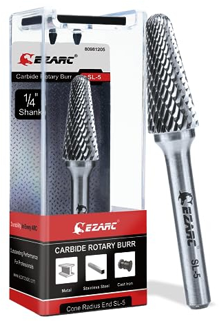 EZARC SL-5 Rebaba de carburo de tungsteno con vástago de 1/4 pulgadas, broca de corte con forma de cilindro giratorio de doble corte para trabajo de metal de acero, pulido y grabado