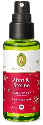 PRIMAVERA Zimt & Sterne Raumspray bio – Orange, Tonka Extrakt, Zimtrinde - Raumduft Spray, Airspray, Aromatherapie – warm-balsamisch – vegan