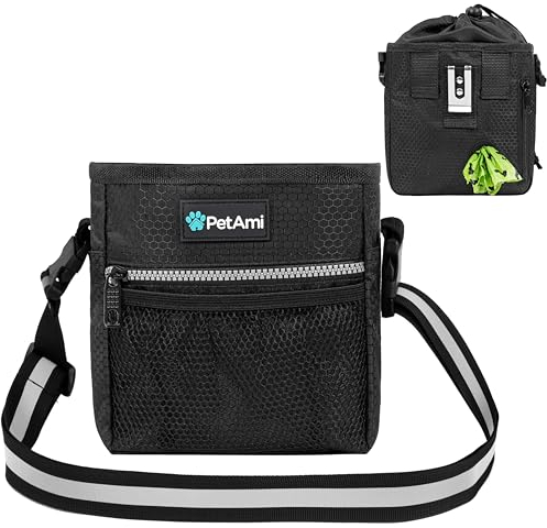 PetAmi Leckerli-Beutel für Hunde, Leckerli-Tasche für Training, Hunde-Spazierengehen-Beutel-Halter für Trockenfutter, Haustierfutter-Spielzeug, Hundetrainer-Essentials-Zubehör, Kotbeutelspender, 3