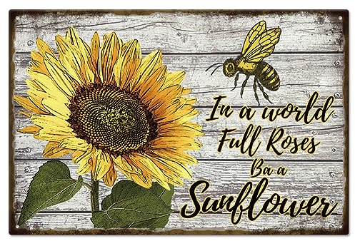 GLOBLELAND Metall Blechschild Im Vintage Stil Sonnenblume Biene Und Lustiges Wort Für Garagenmann Personalisierte Schilder Gartenhöhlenschilder Kunsttafel Poster 8x12 Zoll