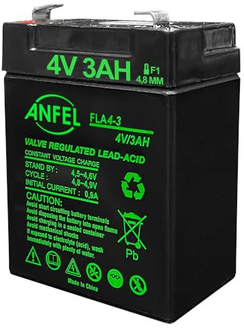 Batteria Ricaricabile al Piombo 4V 3A, Attacchi Faston F1 4,8mm, 4 Volt 3 Ah