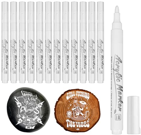 TOPBELIEF White Permanent Marker Pen, 12 Pieces White Paint Pen, 2 mm Acrylic Paint Pen For Black Paper, Waterproof Does Not Fade, Marker Pen For Rock Wood Fabric Glass Ceramic