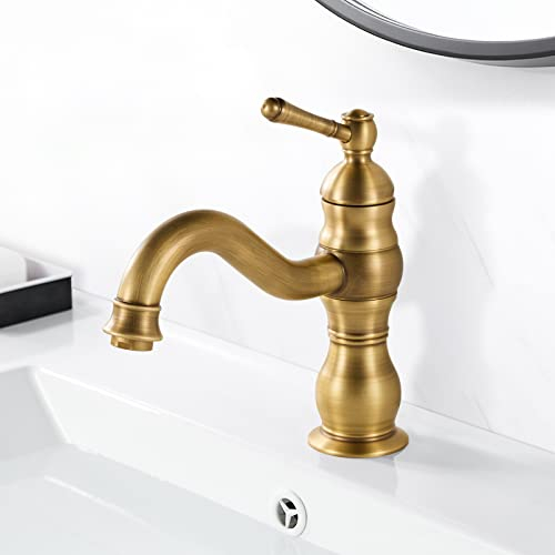 Coleniny Wasserhahn Bad Antik Bronze, 360° Schwenkbar Armatur Waschbecken für Bad, Einhebel Mischbatterie Waschbecken aus Messing, Retro Waschtischarmatur Bad, G3/8 Schlauch EU Norm