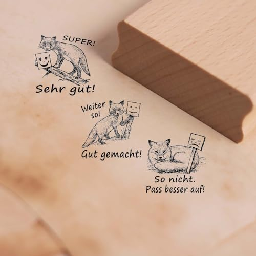 Lehrerstempel Fuchs im Set - 3 Motivstempel mit Spruch für Lehrer und Schule ca. 28 x 28 mm Schulstempel Stempel Füchse Schüler Lob Motivation