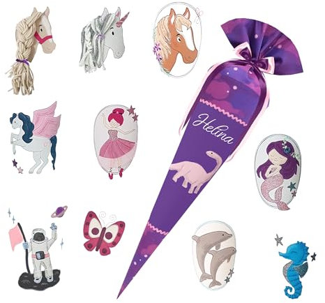 Schultüte Mädchen Stoff personalisiert mit Namen Adventures of Ayuma passend zum Step by Step