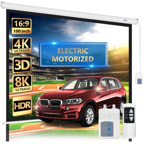 LopBast Screen Schermo per proiettore motorizzato da 100 pollici - Schermo cinematografico per interni ed esterni 100 elettrico 16:9