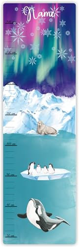 Farbklecks-Collection Kinder Messlatte Polar Arktik 70-140 cm personalisierbar mit Namen, Messleiste, Kinderzimmer, Holzmesslatte