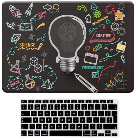 BYCeKe Compatible with MacBook Air 13 inch Case 2022 2021 2020 2019 2018 Release M1 A2337 A2179 A1932 Retina Display Touch ID, Smooth Plastic Hard Shell Protective Case & Keyboard Cover, Black Bulb