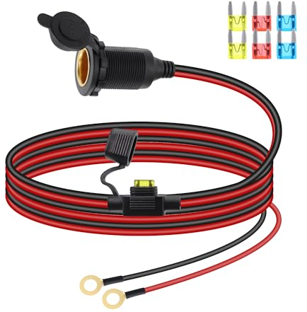 RIIEYOCA 12V/24V Zigarettenanzünder-Buchsen-Verlängerungskabel, Auto-Zigarettenanzünder-Buchse mit festem Gewinde auf O-Ring-Terminal-Kabel mit Abdeckung und 20A-Sicherung für Autos, Boote (2M)