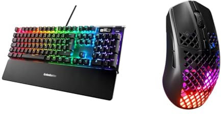 SteelSeries Apex 7 - Clavier de Gaming mécanique - Écran OLED Smart Display - Switchs Rouges & Aerox 3 Wireless - Souris Gaming RGB trouée - Design étanche Ultra-léger