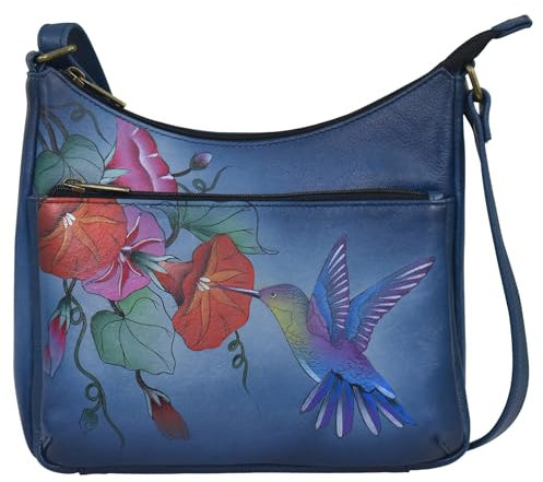 Anna by Anuschka Damen Women's Leather Hand-Painted Original Echtleder handbemalt Medium Crossbody-Leder Handtasche für Frauen, Kolibri Glory