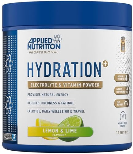 Applied Nutrition Hydration+ - Poudre d'Électrolytes et de Vitamines, Boisson Isotonique, Hydratation, Énergie, Moins de Fatigue, 240 g, 30 Portions (240g, Lemon & Lime)