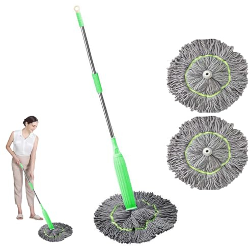 2 in 1 Dehydrated Mop, Self Wringing Twist Mop, Wet Dry Microfiber Mop Spin Mop, with 2 Mop Head Replacement, House Mops for Hardwood, Tile, Vinyl Floor Cleaning
