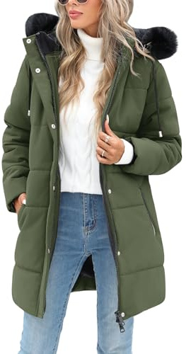 RITOSTA Piumino Donna Invernale Lungo Giacca Imbottito Giubbotto in Pile Caldo Cappotto Elegante Giubbino Parka Trapuntato Outwear Sport con Zip Tasche Cappuccio Rimovibile in Pelliccia
