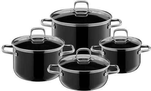 Silit Elegance Line Topfset Induktion 4-teilig, Kochtopf Set mit Glasdeckel, Silargan Funktionskeramik, Induktions Töpfe Set nickelfrei, schwarz