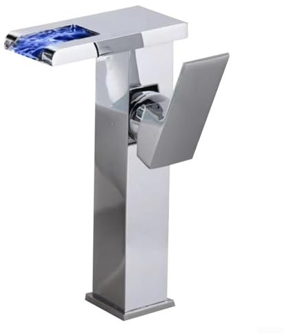LED Waterfall Faucet, Bathroom Single Handle Cold And Hot Mixer Tap, With Color Changing Lights, For Kitchen Sink Bathroom Basin(silver)
