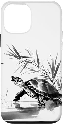 iPhone 12 mini Water Turtle with Bamboo Sumi-e Ink Painting Case