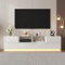 Aurofurz Hochglänzender TV-Schrank mit Glasböden 165cm für 65,70,75 Zoll TVs,Fernsehschrank mit Offenen Fächern, Zwei Schubladen und Zwei Türen, Lowboard mit mehrfarbigen LED-Lichteffekten