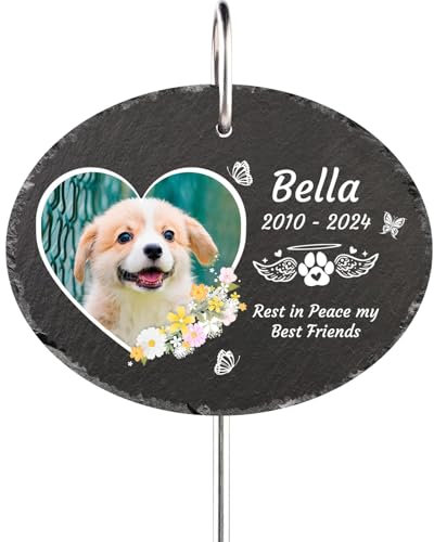 NIBESSER Personalisierte Grabplatte Gedenkstein mit Name & Foto als Grabschmuck Grabstecker Individuelles Grabschmuck Wetterfest Grabtafel Name, Datum, Foto