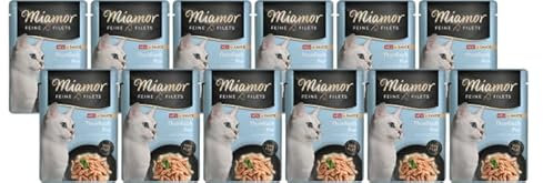 Miamor Feine Filets in Sauce 12 x 100g Thunfisch Pur | Getreidefrei, Fettarm, Ohne Zucker & Nebenerzeugnisse, Hochwertige Filetstückchen | im Frischebeutel | Nassfutter für Katzen