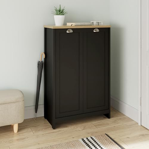 GFW Lancaster 2 Door Shoe Cabinet Shelf Storage Hallway Entryway Living Black