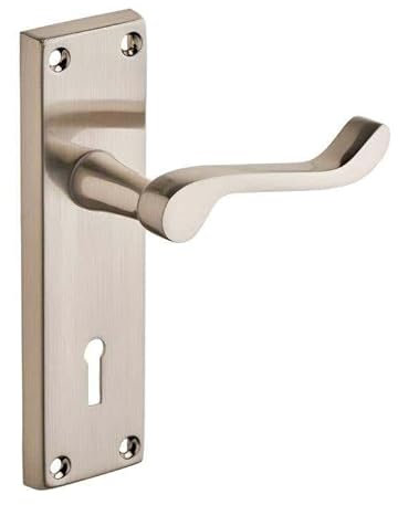 Designer Levers - Victorian Scroll Lever Lock Door Handle - Satin Nickel - 1 Pair - Lockable Door Handle - Interior Use